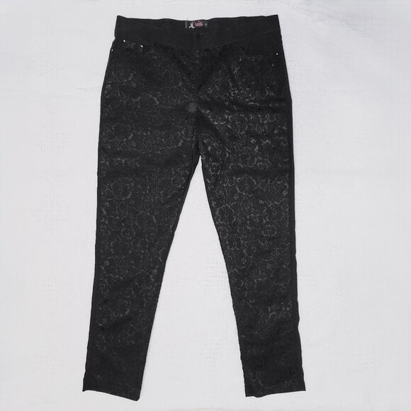 Black Lace Panels & Rhinestone Black Stretchy Pants - Picture 2 of 10